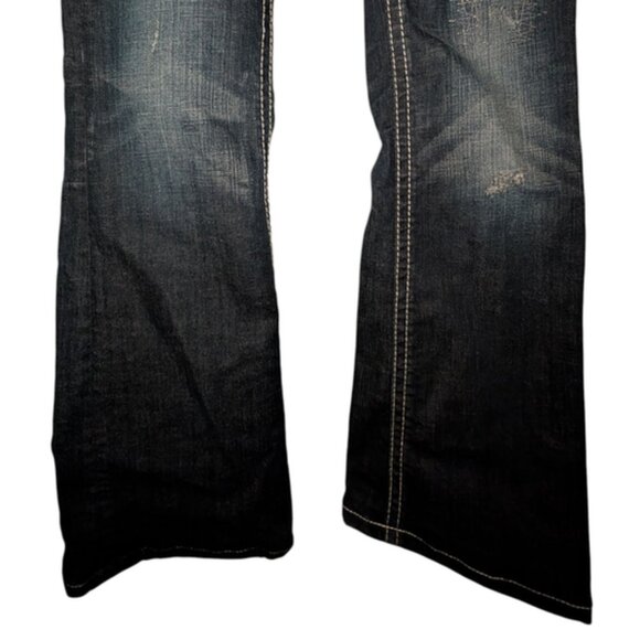 MEK DNM Denim Buckle Dark Wash Rhinestone Pocket Saka Slim Boot Cut Jeans Tall - Picture 7 of 7